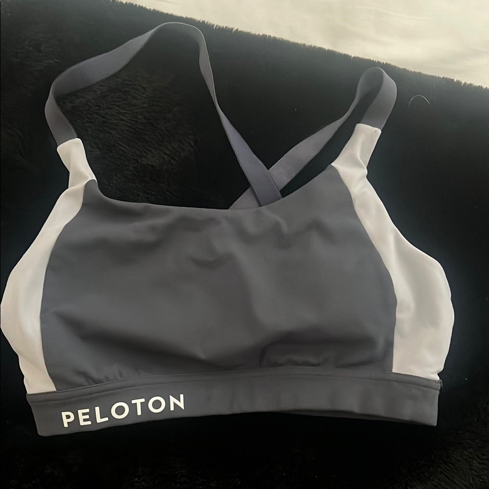 Peloton Gray and White Sports Bra